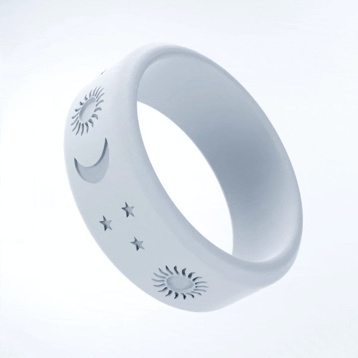 WildFire Sun Moon Star Engraved Beveled Silicone Ring