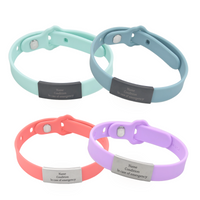 Adjustable Medical Silicone Band Bracelet with 304 Stainless Steel ID Tag (Available in 4 Colors)