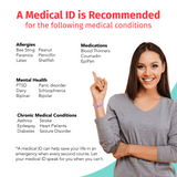 Adjustable Medical Silicone Band Bracelet with 304 Stainless Steel ID Tag (Available in 4 Colors)