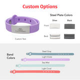 Adjustable Medical Silicone Band Bracelet with 304 Stainless Steel ID Tag (Available in 4 Colors)
