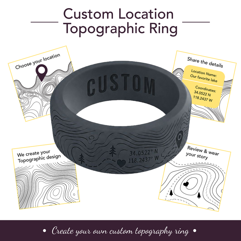 WildFire Custom Topographic Engraved Beveled Silicone Ring