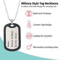 Personalized Military Style Tag for Men w/ Removable Black Silicone Silencer, 304 Stainless Steel Plate