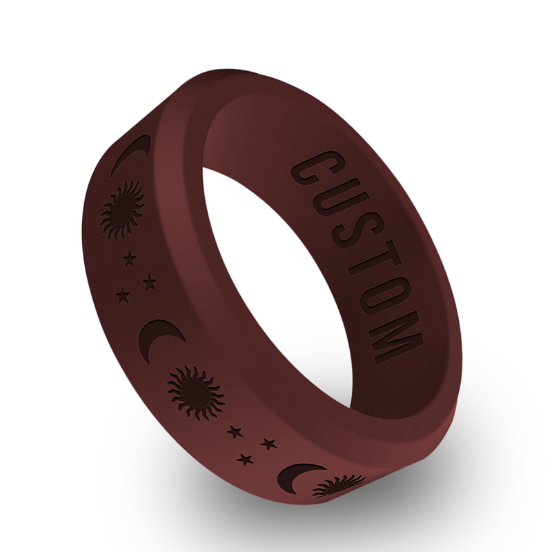 WildFire Sun Moon Star Engraved Beveled Silicone Ring