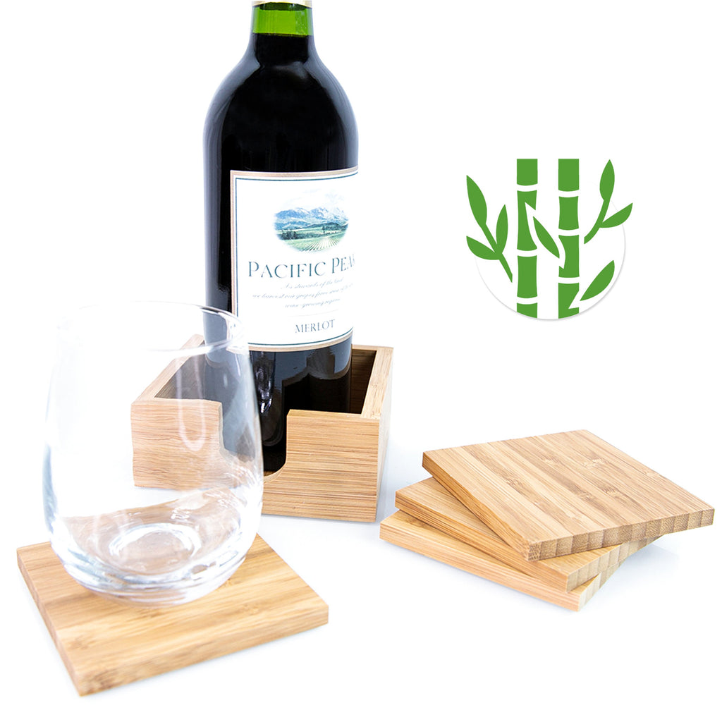 Square Bamboo Coaster (Set of 4) with Holder