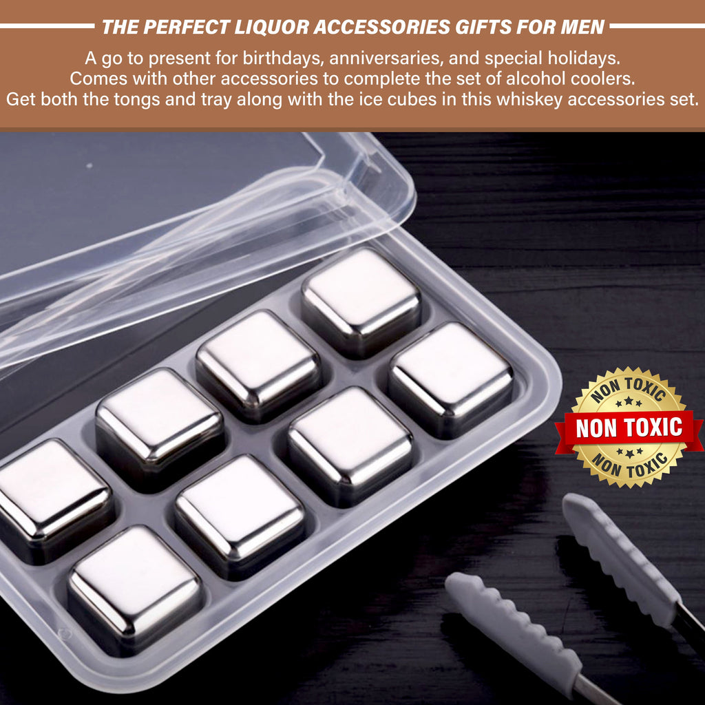 Stainless Steel Ice Cubes (8 Pieces) + Tongs