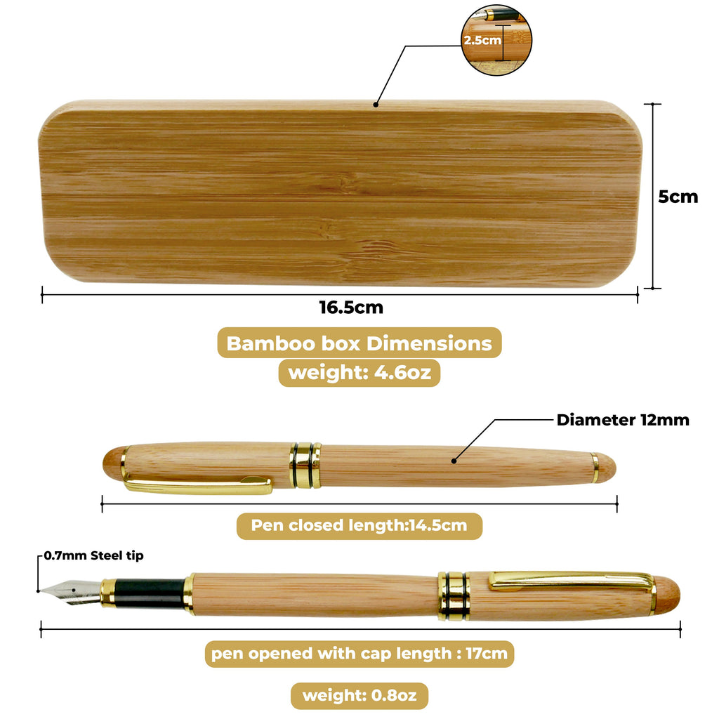 Custom Bamboo Fountain Pen + Case (0.7mm Nib)