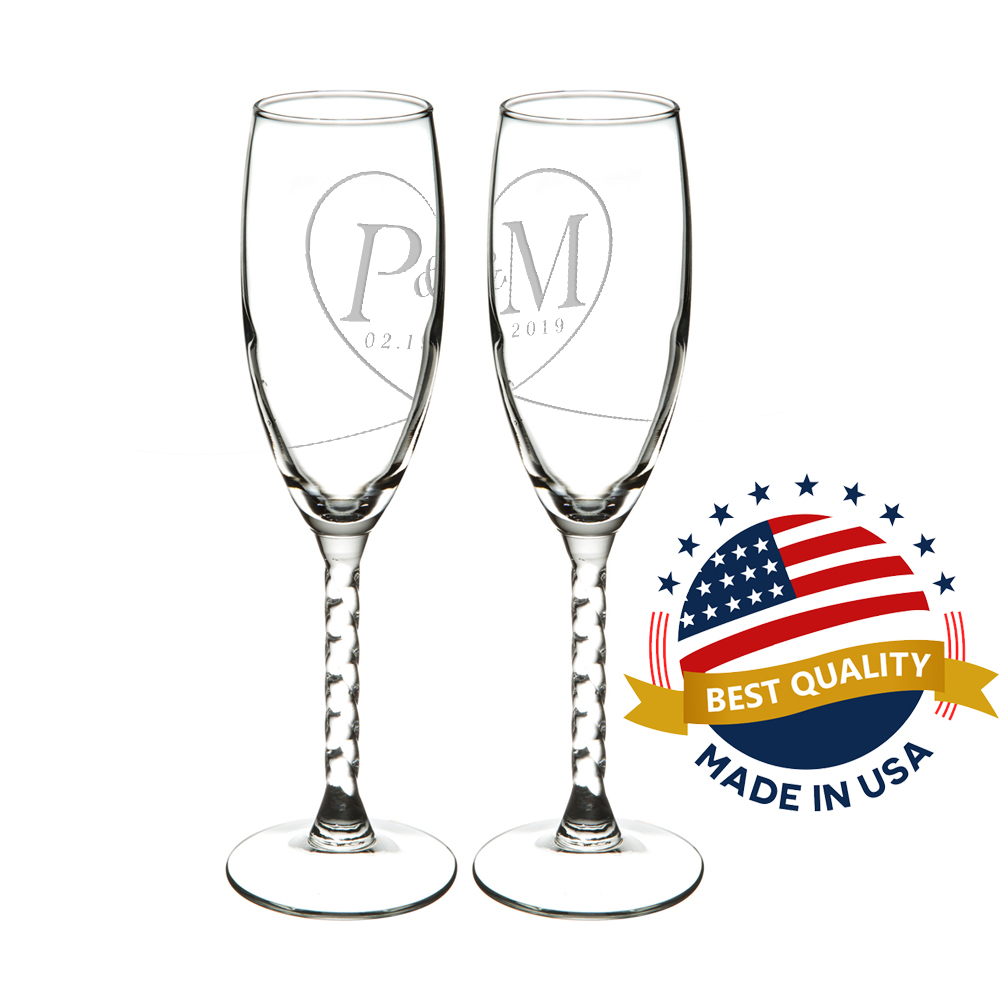 Etched Champagne Flutes - Set of 2, custom glass