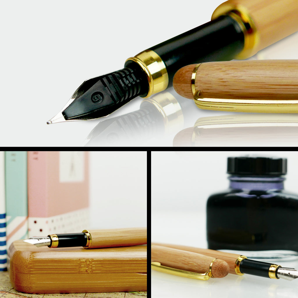 Bamboo Fountain Pen & Case (0.7mm Nib)