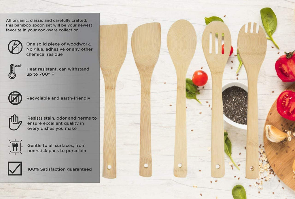 Bamboo Kitchen Spoons Set (5 Pieces)