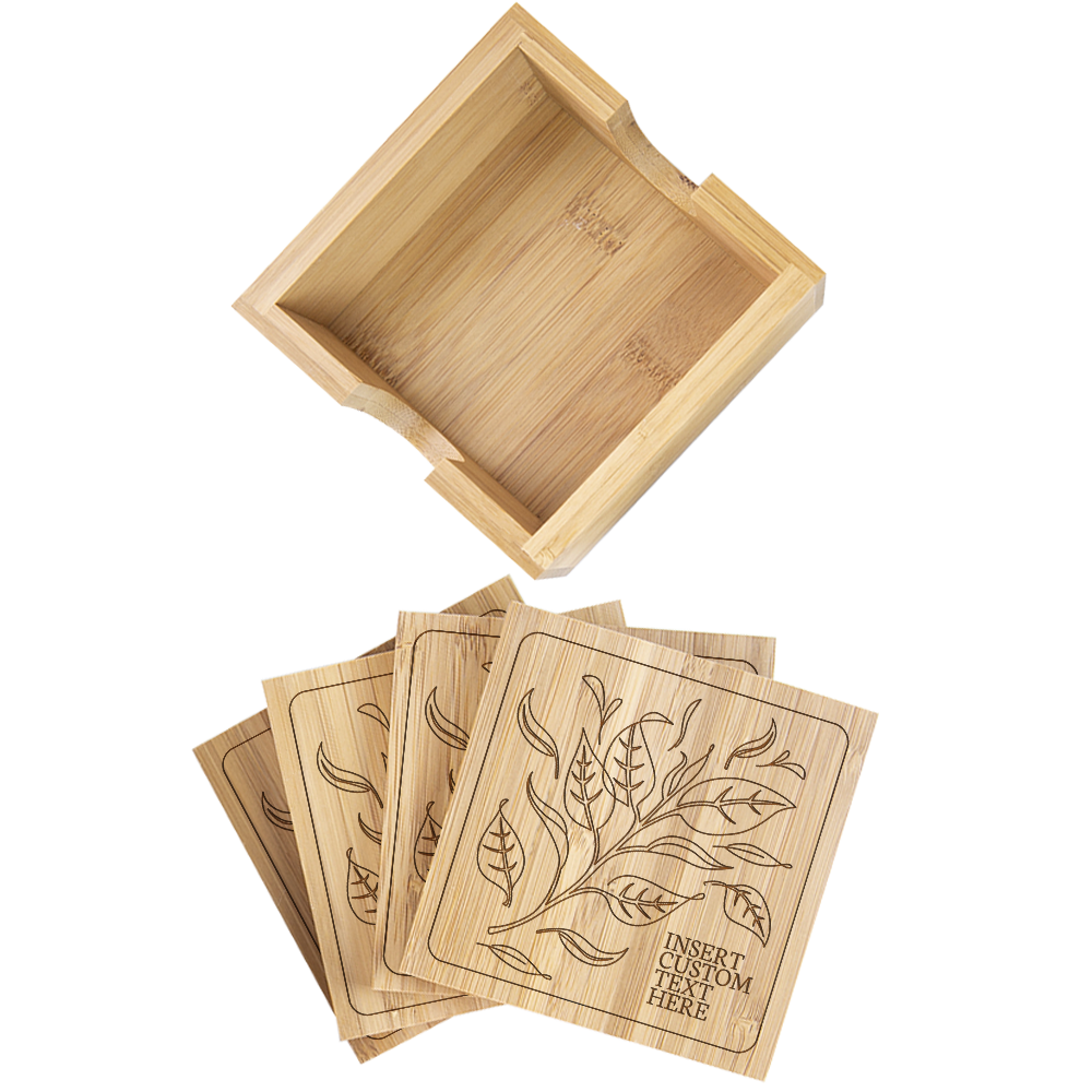 Custom Home Bamboo Coasters with Holder