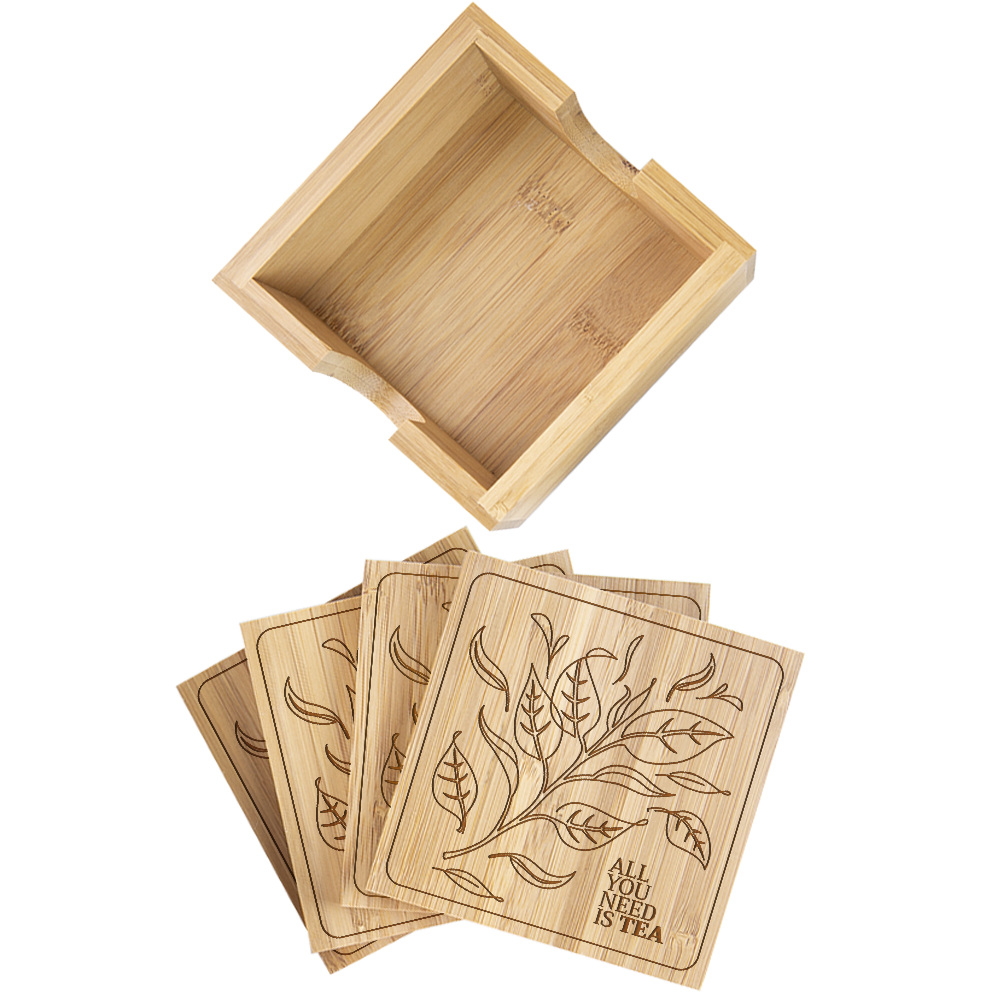 Square Bamboo Coaster (Set of 4) with Holder