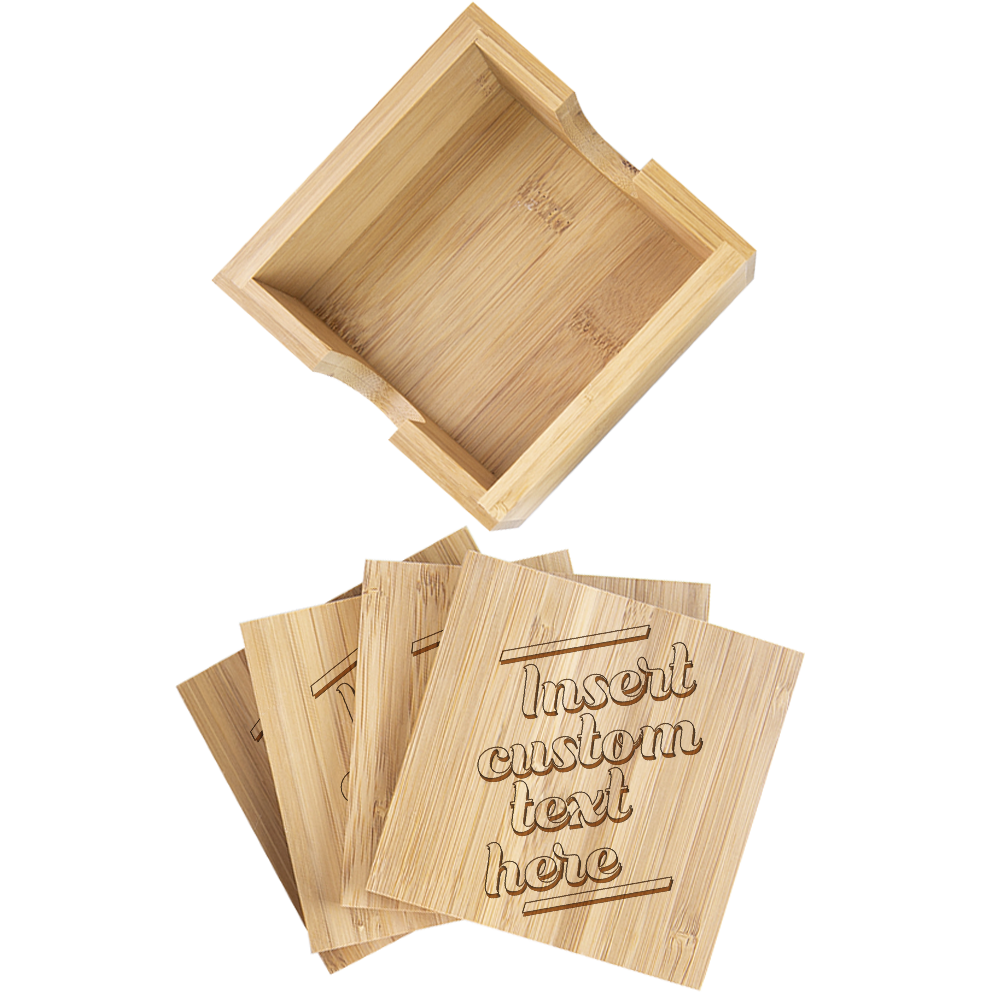 Custom Home Bamboo Coasters with Holder