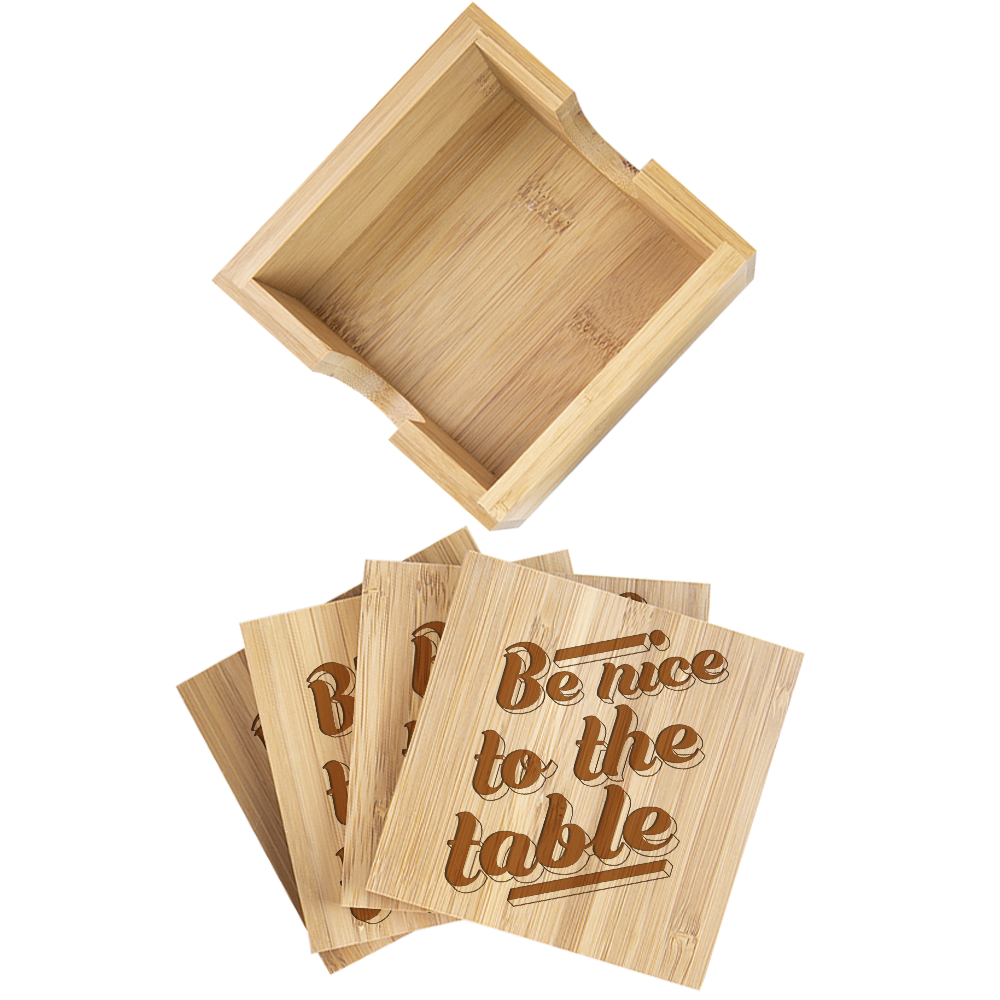 Square Bamboo Coaster (Set of 4) with Holder