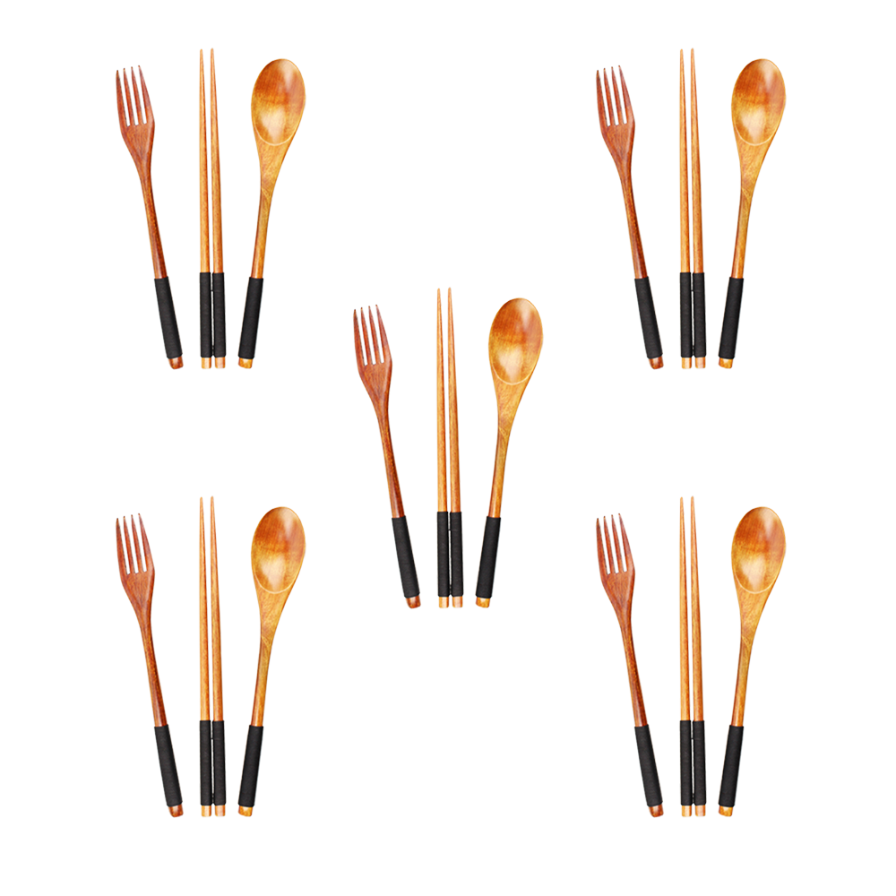 Wooden Utensil Set with Floral Pouch