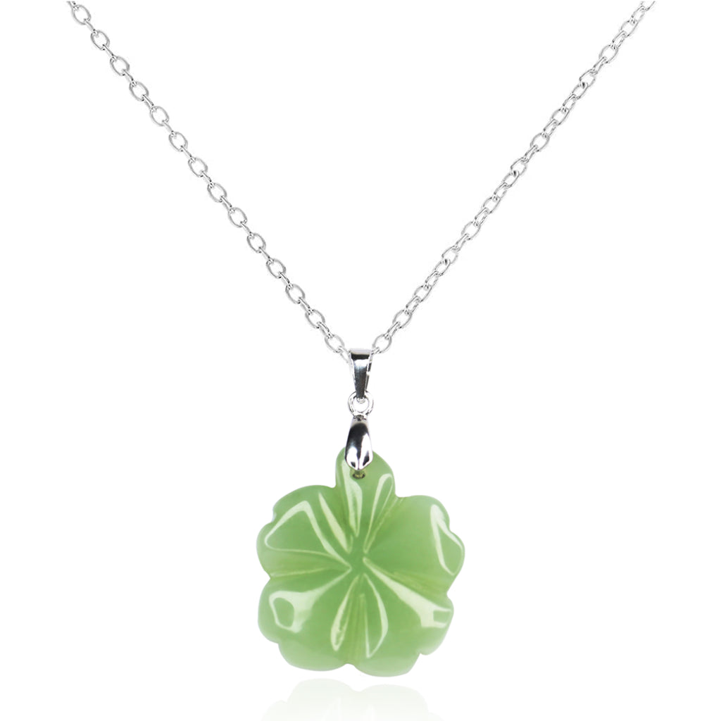 Four Leaf Clover Jade Necklace with 18" Sterling Silver Chain + Ring Box