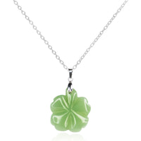 Four Leaf Clover Jade Necklace with 18" Sterling Silver Chain