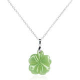 Four Leaf Clover Jade Necklace with 18" Sterling Silver Chain