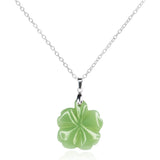 Four Leaf Clover Jade Necklace with 18" Sterling Silver Chain + Ring Box