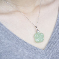 Four Leaf Clover Jade Necklace with 18" Sterling Silver Chain