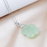 Four Leaf Clover Jade Necklace with 18" Sterling Silver Chain