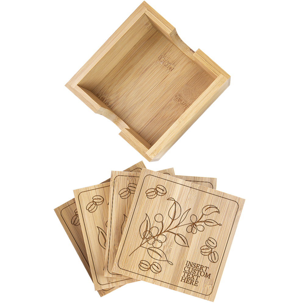 Custom Home Bamboo Coasters with Holder