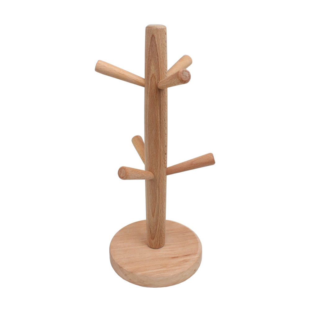 Round Base Wooden Mug Rack with 6 Hooks