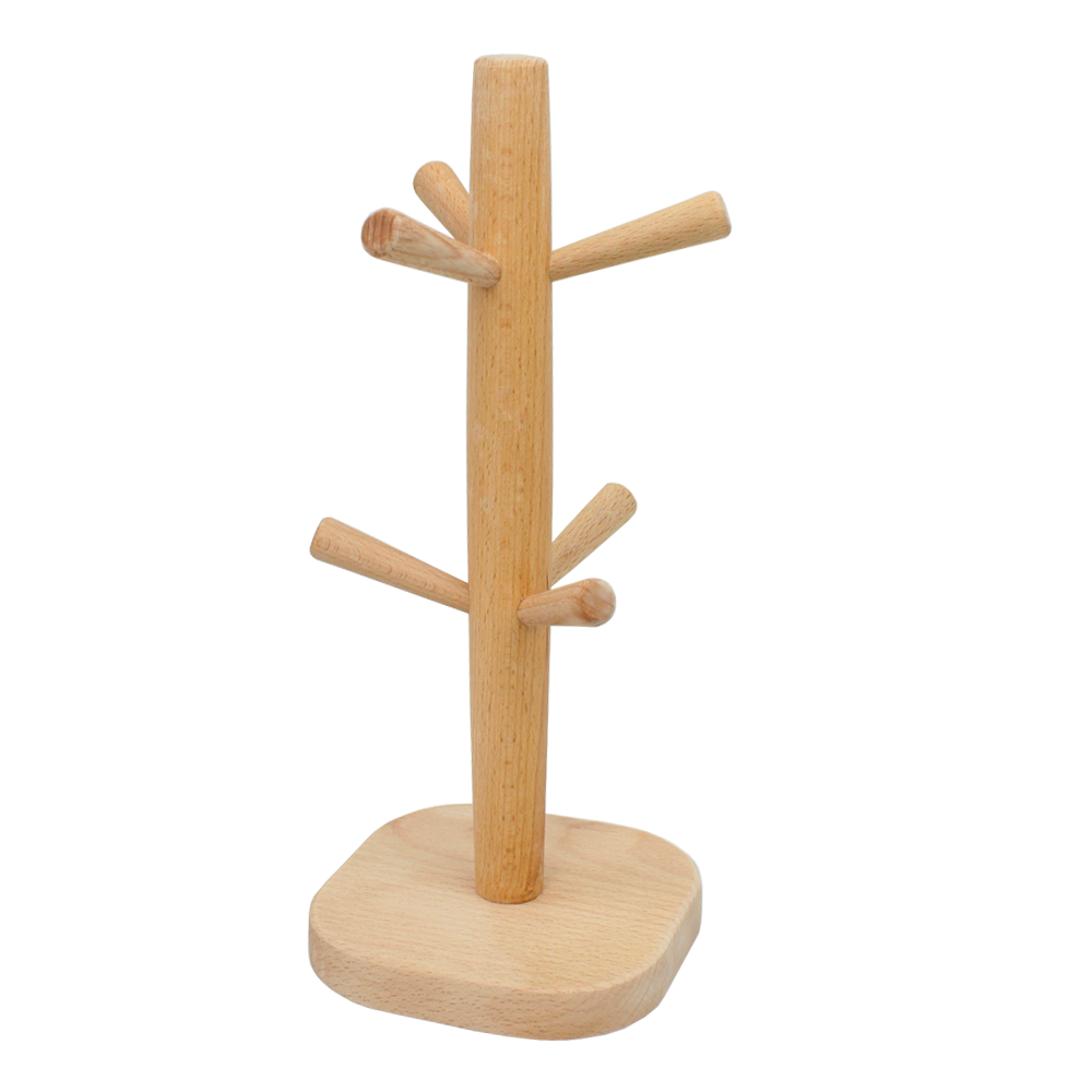 Square Base Wooden Mug Rack with 6 Hooks