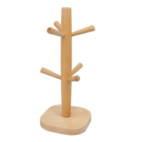 Square Base Wooden Mug Rack with 6 Hooks